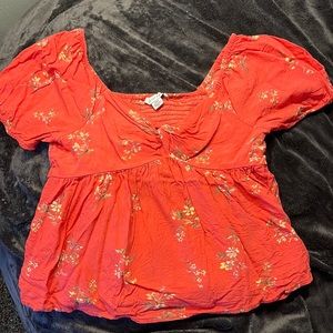 American Eagle red floral blouse size small